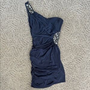 Speechless Navy One-Shoulder Dress with Embellishments